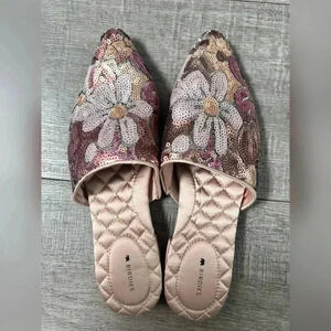 Birdies The Dove Pink Petal Sequin Slides Shoes Flats Size 8